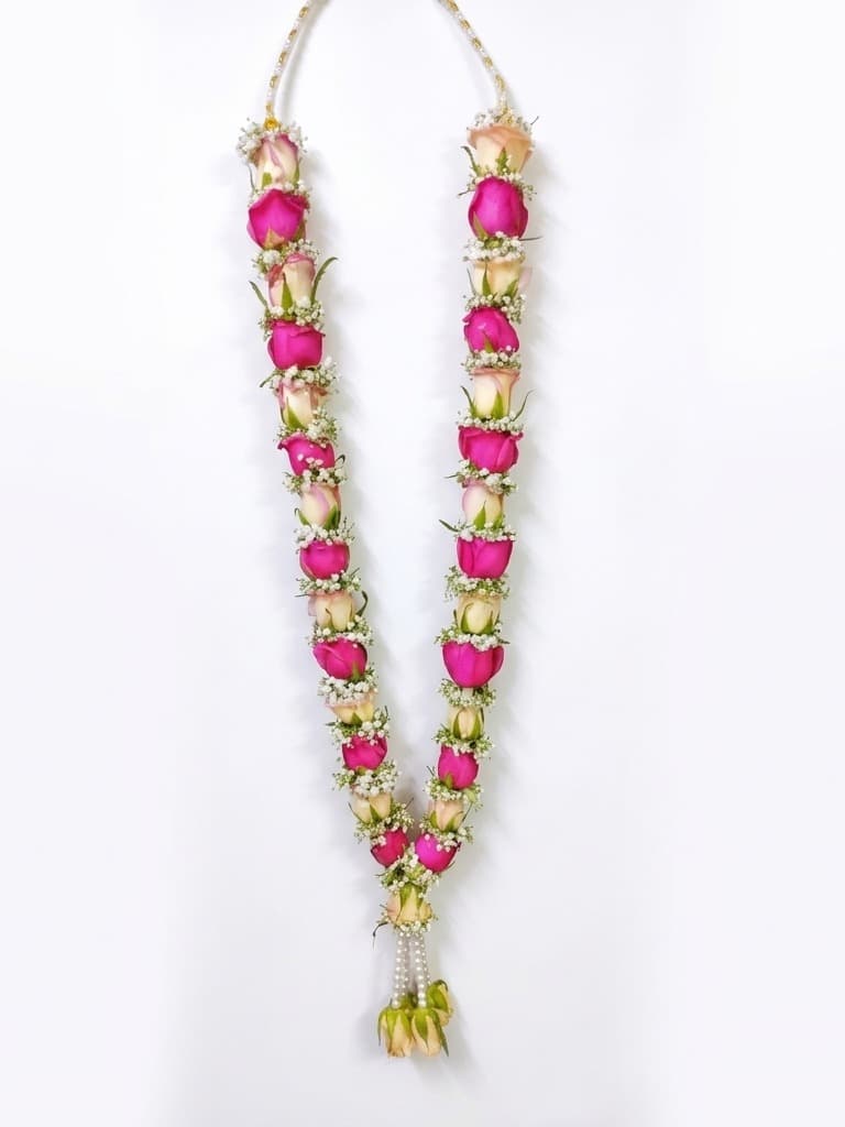 Pink Rose Garland with Baby Breath